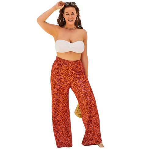 Swimsuits for All Women's Plus Size Dena Beach Pant Cover Up, 30/32 - Spice  Papaya Abstract