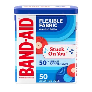 Band-Aid Adhesive Bandages - Jingle Tin - 50ct - 1 of 4
