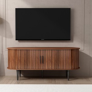 GDFStudio Fennik Mid-Century Modern Wooden TV Stand with Sliding Door and Storage Compartments - 1 of 4