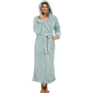 ADR Women's Robe, Plush Fleece Women's Bathrobe with Hood, Long Fluffy Fuzzy Bath Robe Pink Purple Plus Size - 1 of 3