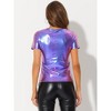Allegra K Women's Party Metallic Short Sleeve Textured Shiny T-shirts - 4 of 4