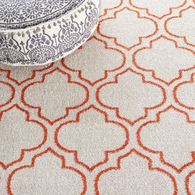 Ivory and Orange Geometric Rectangular Area Rug, 2'6" x 4'