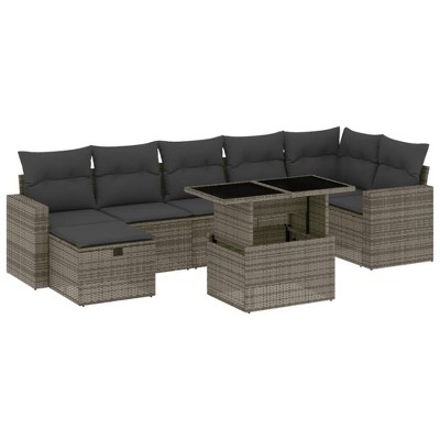 vidaXL 8 Piece Patio Sofa Set with Cushions - Gray Poly Rattan