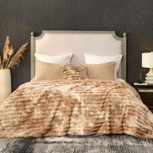 Cozy Bliss Faux Fur Plush Decorative Blanket, Cozy Warm Striped Throw Blanket - 1 of 4