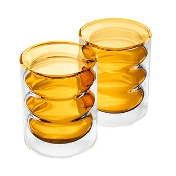 Elle Decor Double Wall Glass Cups, Set of 2, 10 oz Bubble Iced Coffee Glasses, Drinking Tumbler For Iced Tea, Juice, Or Cocktails