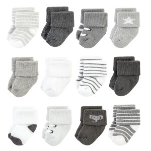 Hudson Baby Infant Boy Cotton Rich Newborn and Terry Socks, Modern Elephant - 1 of 4