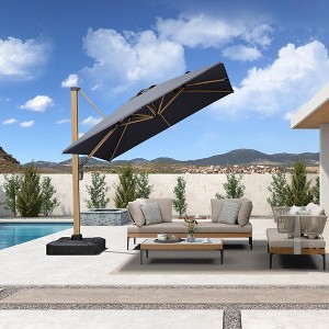 PURPLE LEAF Patio Cantilever Umbrella Teak Finished Aluminum Frame Large Offset Outdoor Sun Umbrellas with Base for Pool Garden Deck - 1 of 4