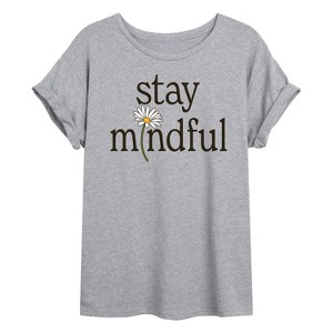 Women's - Instant Message - Stay Mindful Flower Oversized Graphic T-Shirt - 1 of 4