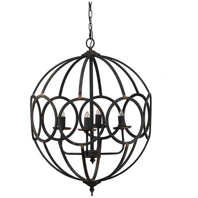 VYNXARIA 4 - Light Matte Black Ornate Metal Ceiling Lights, Hanging Chandelier with Adjustable Chain for Home Spaces