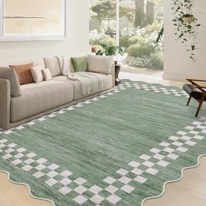 Scalloped Washable Rug, Modern Geometric Low-Pile Carpet, Non-Slip, Stain-Resistant Floor Mat for Living Room, Bedroom, Dining - 1 of 4