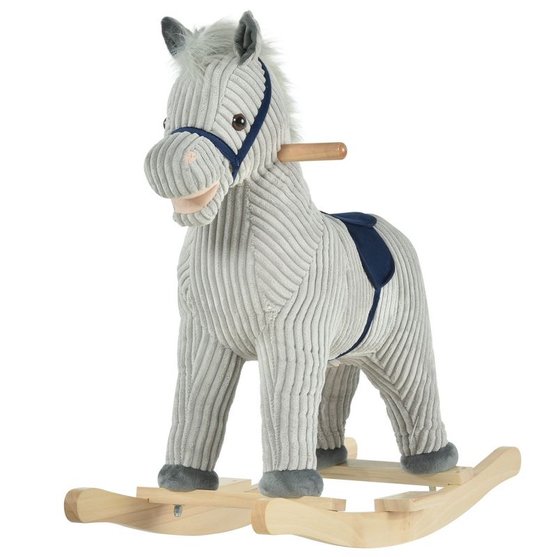 Qaba Kids Rocking Horse, Plush Ride on Horse, Toddler Rocker for 36-72 Months Boys and Girls with Realistic Sounds, Gray, 5 of 8