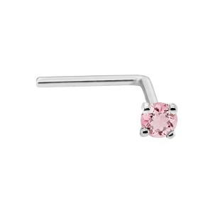 Jewelry Avalanche 22G 14K Gold L-shape Nose Stud with Pink Tourmaline Gemstone - 1 of 2