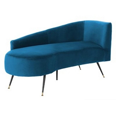 Navy Velvet Left Arm Settee with Black Metal Legs