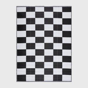 Playa Rug California Plastic Floor Mat Rectangle Woven Indoor Outdoor Folded Area Rug Checkered Black & White - 1 of 4