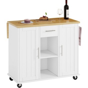 Celebalcony Rolling Kitchen Island Cart With Butcher Block Top – Portable Workstation With Storage Shelves & Locking Wheels - 1 of 3