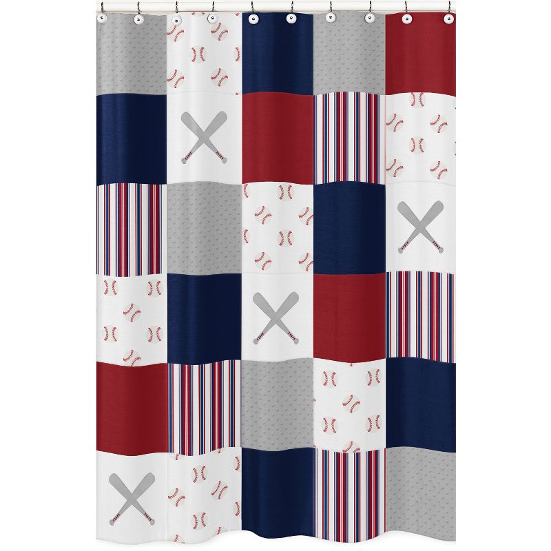 Sweet Jojo Designs Boy Fabric Shower Curtain 72in.x72in. Baseball Patch Red White and Blue, 1 of 7