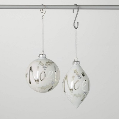 5"H & 4"H Sullivans Christmas White Silver Noel Ornaments Set of 2  White-Silver