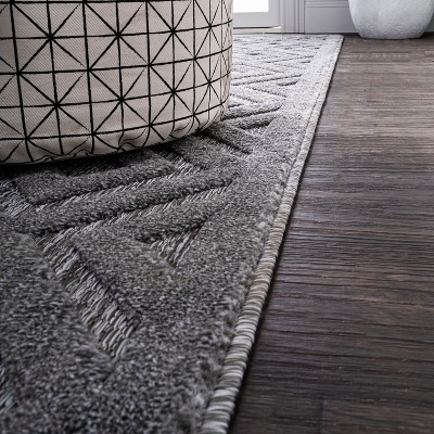 Handmade Dark Gray Geometric Round Synthetic Rug