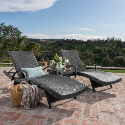 Salem 3pc Wicker Adjustable Chaise Lounge with Arms Set and Table - Gray - Christopher Knight Home