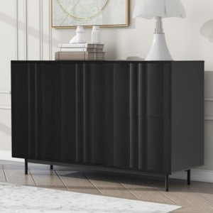 47.2" Buffet Sideboard Cabinet With 2 Doors And Drawers, Adjustable Shelf, Metal Legs Wave Pattern Kitchen Pantry Cabinets For Dining Room, Bedroom - 1 of 4