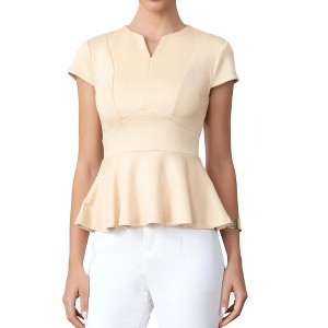 INSPIRE CHIC Women's Elegant V Neck Cap Sleeve Ruffled Hem Business Causal Blouses - 1 of 4