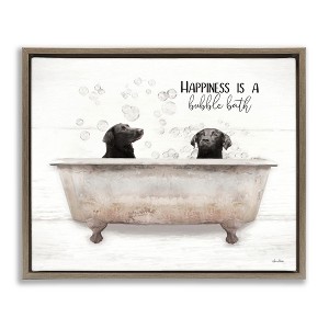 Stupell Industries Happiness is a Bubble Bath Dogs Floating Frame Canvas Art, Brown, 21" x 17" - 1 of 4