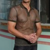 YESFASHION Men's Mesh Fishnet See Through Polo Shirts Muscle T Shirt Workout Transparent Tees Top - 4 of 4