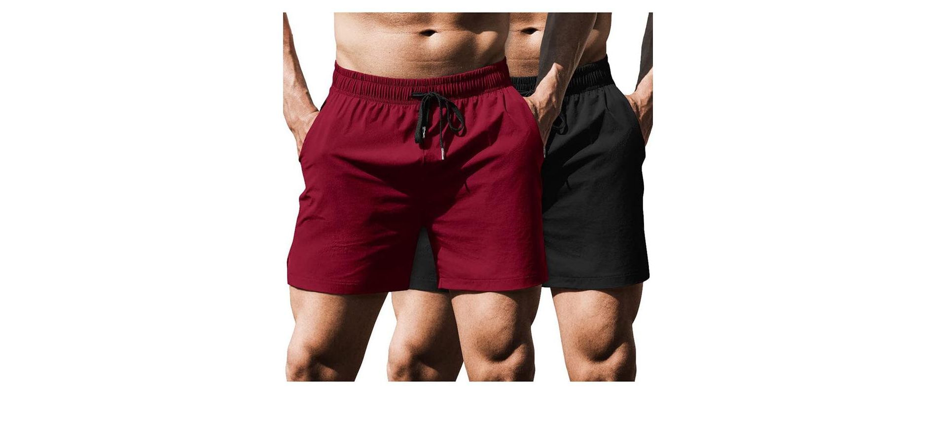 COOFANDY Men's Running Athletic Shorts 5 Inch 2 Pack Gym Workout Shorts Fitted Exercise Hiking Shorts with Zipper Pocket Dark Red/Black S