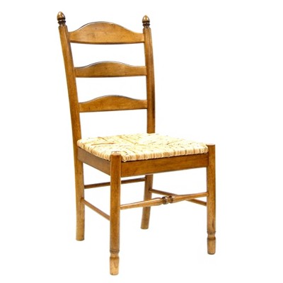 HomeRoots Straw And Brown Wood Ladder Back Dining Side Chair