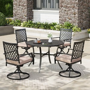 Captiva Designs 5pc Patio Dining Steel Set with Slat-top Round Table & Metal Chairs with Stylish Back - 1 of 4