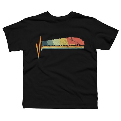 Boy's Design By Humans Heart Beat Retro Rainbow Pig By Luckyst T-Shirt