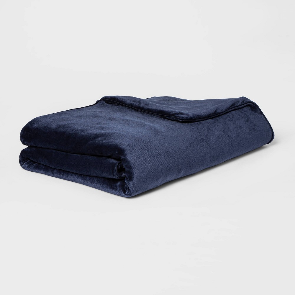 Photos - Duvet 55"x80" 18lbs Micro Plush Weighted Blanket with Removable Cover Navy - Thr