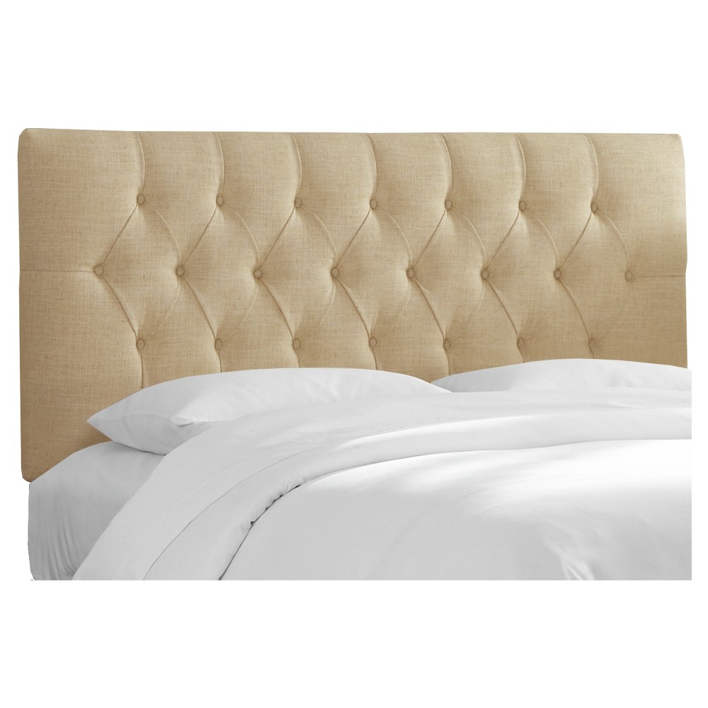 Skyline Furniture Queen Edwardian Tufted Upholstered Headboard Tan Linen: Diamond-Tufting, Adjustable Height, Pine & Metal Frame