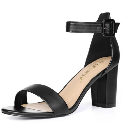 Allegra K Women's Back to College Open Toe Ankle Strap Chunky Heel Sandals Black-pu 11.5