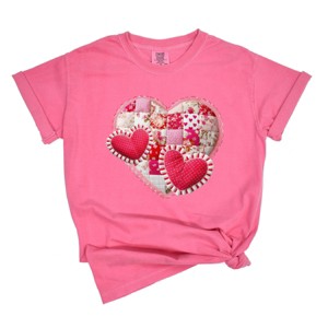 Hearts Patchwork Print - Women's Garment Dyed Graphic T-Shirt - 1 of 4