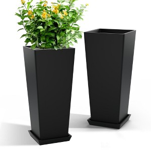 TOAOTBNBO Tall Planter Set of 2, Large Planter with Drainage Holes and Bottom Tray, Modern Planter Pots for Porch and Patio - 1 of 4