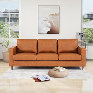 3 Seater Leather Couch, Mid Century Faux Leather Sofa for Living Room Furniture, Pu Leather Lounge Couch - 1 of 4