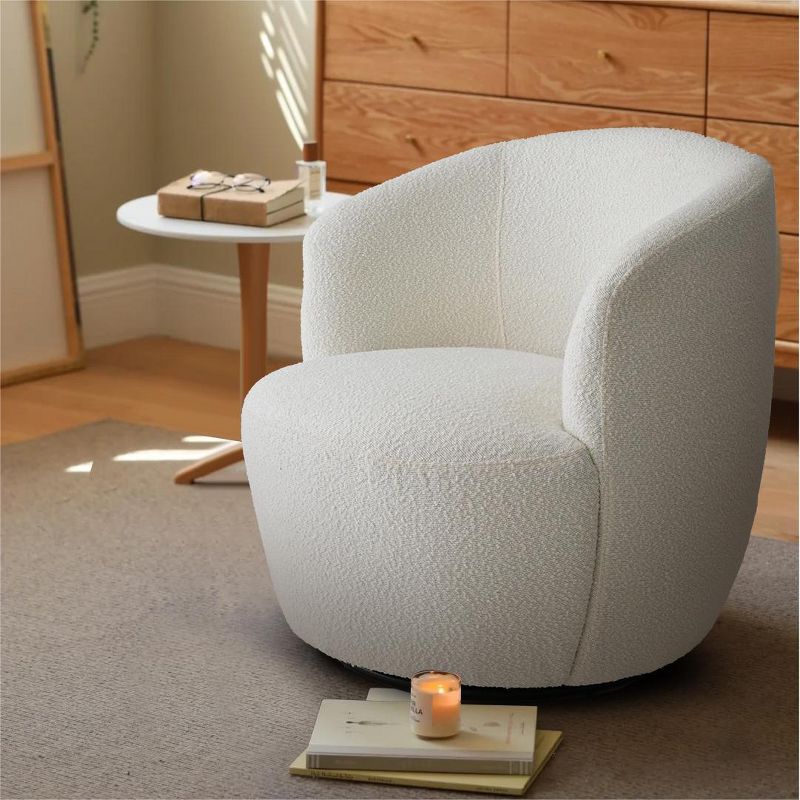Bella 27'' Seat Width Touch Modern White Boucle Upholstered With 360° Swivel Accent Armrest Barrel Chairs-The Pop Maison, 2 of 9