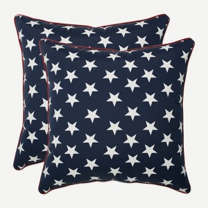 2pc Outdoor/Indoor Throw Pillow Macey Americana Blue - Pillow Perfect - 1 of 4