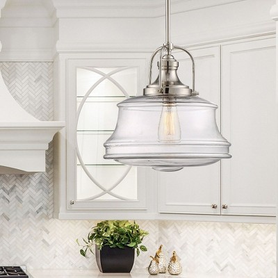 English Bronze Glass Pendant Light with Clear Shade