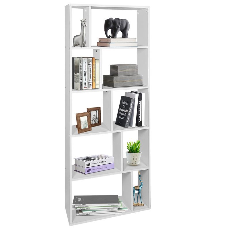 Costway 5-tier Wood Bookcase 66'' Tall Open Storage shelf Display Rack w/10 Compartments, 1 of 11