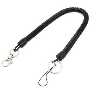 Unique Bargains Plastic Lobster Clasp Flexible Stretchy Coil Cord Keychain Keyring Strap String Rope Key Holder Black - 1 of 3