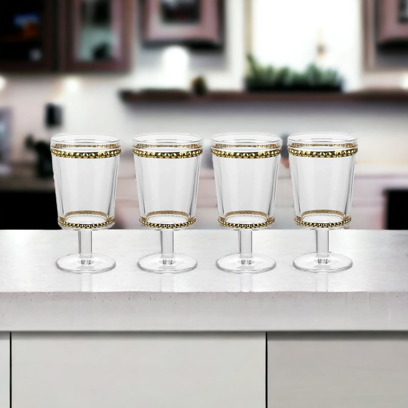 American Atelier 13-Ounce Wine Glasses Set of 4 Vintage Style Wine Goblets, Gold Beaded Design, Dishwasher Safe Glassware, 13 oz., 3 of 9