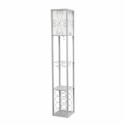 Etagere Organizer Storage Shelf Floor Lamp with Linen Shade Gray - Simple Designs