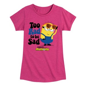 Girls' - Despicable Me Minions - Too Rad To Be Sad Fitted Short Sleeve Graphic T-Shirt - 1 of 3