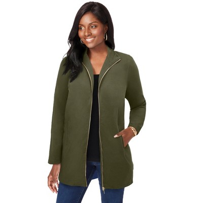 Jessica London Women's Plus Size Stretch Cotton Zip Front Hi-Low Jacket