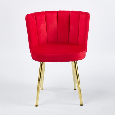Vynxaria Modern Dining Chair Set of 2 with Golden Iron Legs & Velvet Backrest