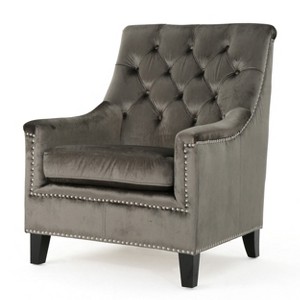 Jaclyn New Velvet Tufted Club Chair - Gray - Christopher Knight Home