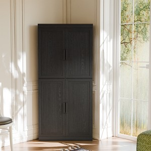 Spassway Black 2-Piece Tall Wood Storage Cabinet Modular Pantry Cabinet with 4 Adjustable Shelves 4 Doors Freestanding Organizer for Living Room - 1 of 4