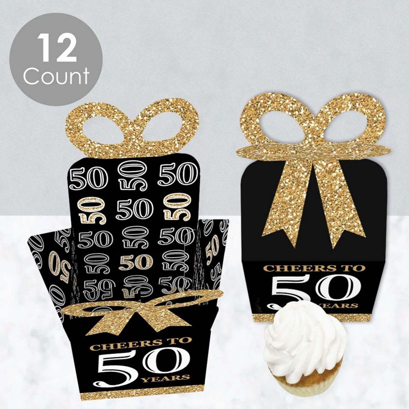 Big Dot of Happiness Adult 50th Birthday - Gold - Square Favor Gift Boxes - Birthday Party Bow Boxes - Set of 12, 3 of 9